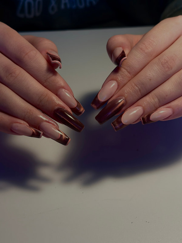 brown cat eye nail set
