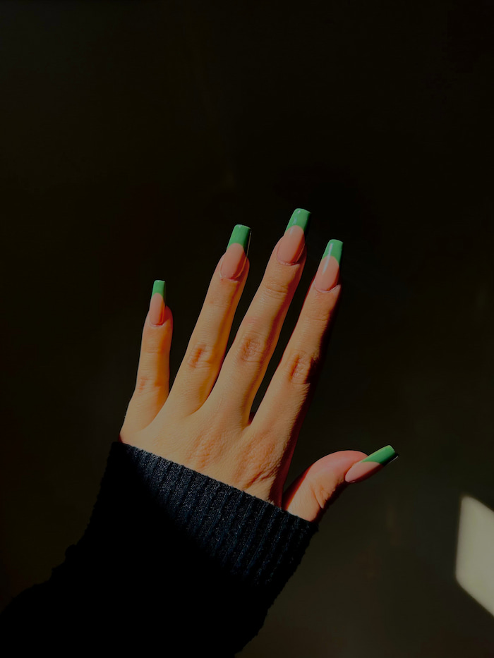 green french tip nail set